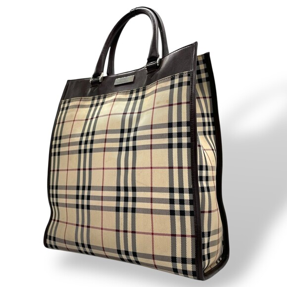Burberry Nova Check Handbag Tote Bag in Beige and Brown Canvas Leather with S...,All Products : American Fashion Style Bags On Sale